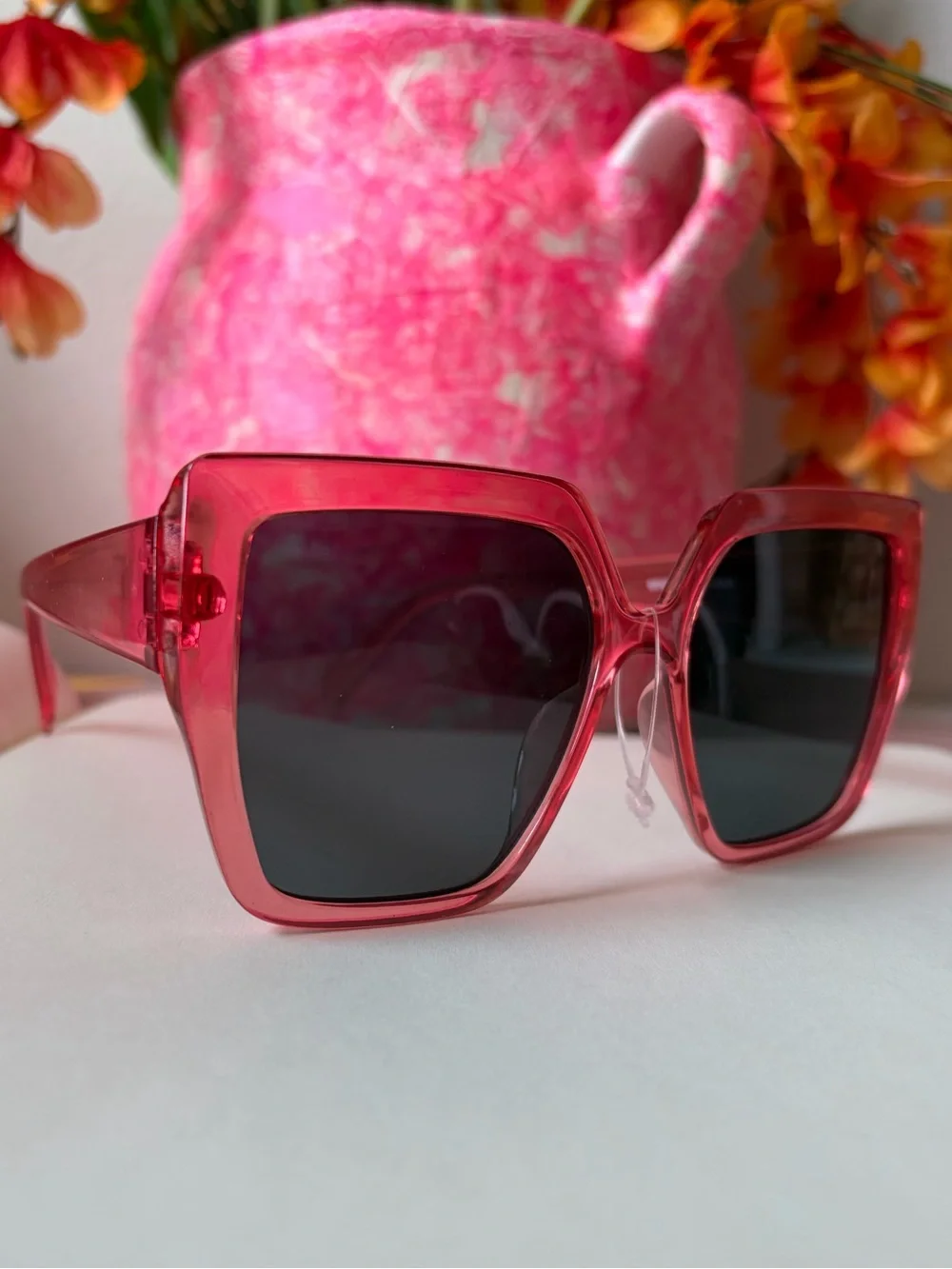 Women's Pink Square Frame Oversized Sunglasses